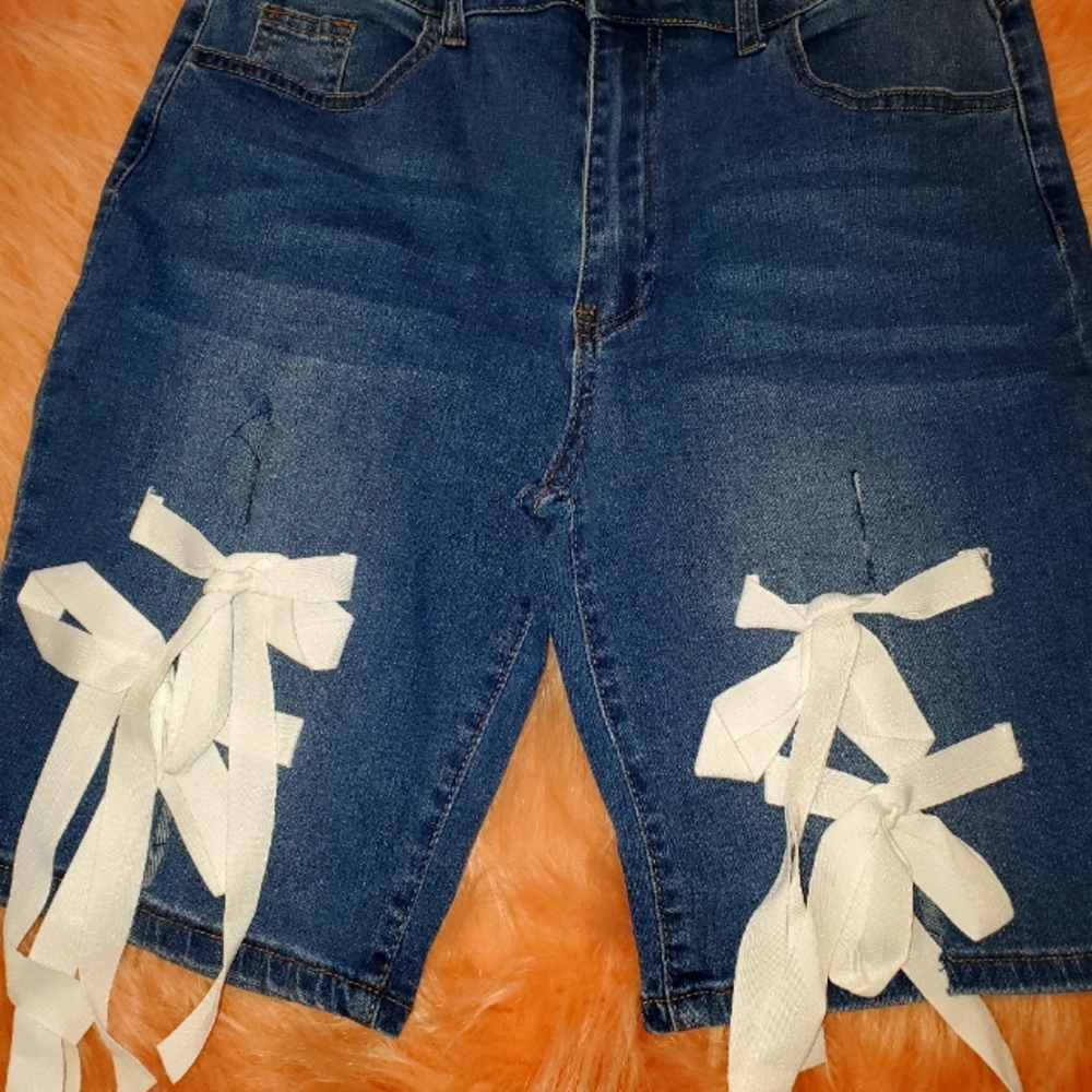 Brand new denim ribbon tied shorts